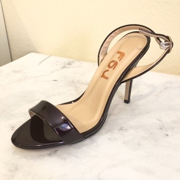 FSJ Size 9 Dark Red Brown Wine Open Toe Slingback Sandal Heels - Picture 2 of 8